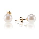 PAVOI 18K Yellow Gold Plated Sterling Silver Round Stud White Simulated Shell Pearl Earrings - 8mm