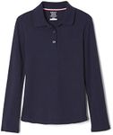 French Toast Girls' Uniform Long Sleeve Polo with Picot Collar (Standard & Plus), Navy, 18-20 Plus