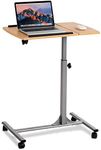 Mobile Laptop Desk, Angle & Height Adjustable Wooden Over Bed Table, Rolling Mobile Stand Desk w/ Lockable Casters, Hospital Sofa Bed Side Table, Portable Workstation Notebook Stand