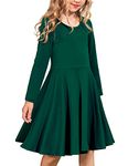 Arshiner Girls Long Sleeve Dress A line Twirly Skater Casual Dress 3-12 Years Dark Green