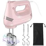 GUALIU Electric Hand Mixer with Stainless Steel Whisk, Dough Hook Attachment and Storage Bag, Handheld Mixer for Baking Cakes, Eggs, Cream Food Mixers. Turbo Boost /5 Speed Kitchen Blender PINK