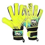 CONNECT Goalkeeper Gloves Premium Grip, Goalkeeper Gloves Kids, Youth & Adult, Football gloves with Finger Support, goalie gloves, Goalkeeping gloves Size 4/5/6/7/8/9/10 (Flourcent Yellow, 4)