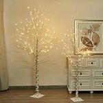EAMBRITE White Christmas Twig Trees Set of 6FT, 5FT Birch Tree with Warm White LEDs Timer Mains Powered with Waterproof Adaptor for Outdoor and Indoor Christmas Decorations