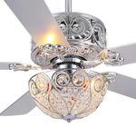 Crystal Ceiling Fan Fandelier with Lights - Outdoor Fans with Remote Control,Noiseless AC Motor, Chrome Modern/Retro/Farmhouse Lighting, Dining Room，Living Room (52")