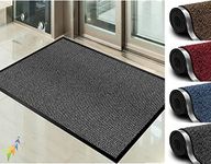 Abaseen Door Matts Indoor & Outdoor Washable Large Kitchen Barrier Mat Heavy Duty Non-slip Rubber Back Entrance Rug Shoes Scraper Super Absorbent Front Door Mat Carpet (60x80 cm, Grey)