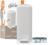 Diaper Genie Select Pail (Grey) is Made of Durable Stainless Steel and Includes 1 Starter Square Refill That can Hold up to 165 Newborn-Sized Diapers.