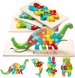 CYZAM Wooden Jigsaw Puzzle for Toddlers Age 3-5, 4 Pack Animals Numbered Puzzles, Montessori Preschool Learning Educational Toys for Kids Boys Girls