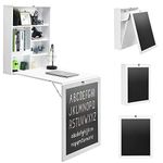 TANGKULA Wall Mounted Table, Fold Out Convertible Desk with A Blackboard/Chalkboard, Multi-Function Computer Writing Floating Desk, Home Office Wood Wall Hanging Desk (White)