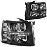 DNA MOTORING Pair LED DRL Headlights Compatible with 07-13 Chevy Silverado 1500 07-14 Silverado 2500 3500 HD, Black/Clear, HL-LED-CSIL07-BK-CL1