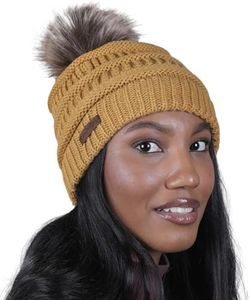 Brook + Bay - Beanie Hats for Women, Pom Pom Hat Soft Chunky Knit Beanie for Cold Weather, Stocking Cap for Women Winter Hats Mustard