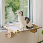 Sturdy Cat Window Perch Hammock Bed with Wood & Metal Frame for Cats Easy to Assemble for Windowsill, Bedside, Drawer and Cabinet More (Beige, M-22"x14.5"x6.7")