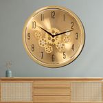 DEKOR CENTRE - The Moving Hour Luxury Designer Wall Clock | with Moving Gear Mechanism | Gold (Diameter -14 Inches) | Silent Sweep Noiseless Technology | for Living Room/Home Decor/Hotels