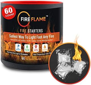 Fireflame Quick Instant Fire Starter - 100% Waterproof All-Purpose Indoor & Outdoor Firestarter, for Charcoal Starter, Campfire, Fireplace, BBQ - Odorless and Food Safe - 60 Pouches in Canister