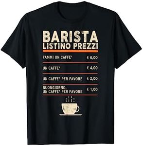 Barista Listino Prezzi divertente Menù Caffè Bar Vintage Maglietta