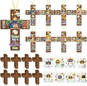 Watersay 48 Set Christmas Nativity Scene Cross Craft Kit Jesus Make Your Own Nativity Hanging Craft Christian Religious DIY Ornament for Xmas Classroom Sunday School Church Party Decor