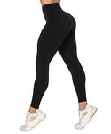 Sunzel Nunaked Workout Leggings for Women, Tummy Control Compression Workout Gym Yoga Pants, High Waist & No Front Seam Black Small 28"