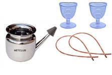 Accupressure Kit Stainless Steel Ayurvedic Jal Neti Pot with 2 Neti Thread Rubber sutra neti for yoga Nasal 2 eye wash cup sinus congestion & Nasal Cleaning Nostril saral yog Neti Thread Rubber Sutra