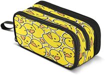 Duck Big Capacity Pencil Case Little Yellow Duck 3 Compartment Pen Bag Pouch Holder Box for Office College School Portable Storage Bag for Kids