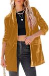 Happy Sailed Velvet Blazer Jackets for Women Casual Long Sleeve Lapel Collar Pocketed Blazer Suits Work Outfits Yellow 2X-Large