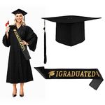 Graduation Hat Unisex Graduation Cap Set with IGRADUATED Sash Black, Pendant Tassel Bachelor Graduation Hat for Graduations from Study, College, Graduation Hat