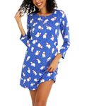 ENJOYNIGHT Women's Cotton Nightgown Long Sleeve Nightshirts Print Tee Sleep Dress(Medium,Blue Bear)