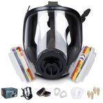 Full Face Respirator Gas Mask RHINO RH-7011 for Organic Vapor, Chemical, Sanding, Dust, Paint Spraying (+ Acid Gas) Including Replacement Filters and Protection Gloves