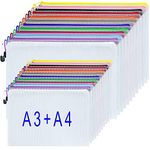 24PCS - A3 Plastic Wallets A4 Zip Wallets Zip Document Folder Large Ziplock Bag Zipper File Bags (A3/A4)