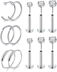 D.Bella 20G 8mm 32pcs Surgical Stainless Steel Nose Rings Hoop L Shaped Bone Screw Nose Rings Studs Nose Piercing Jewelry Set, Metal, bar-setting