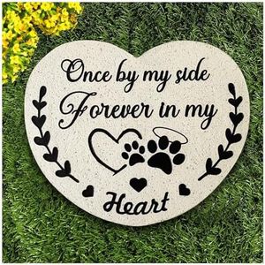 DUMING-IN Pet Memorial Stones for Dogs, Garden Resin Dog Memorial Gifts for Loss of Dog, Heart-Shaped Loss of Dog Sympathy Gift, Once by My Side Forever in My Heart Cat Memorial Stones