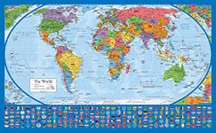 Equal Earth World Map Poster - map design shows continents at true relative size. (LAMINATED, 18” x 29”)