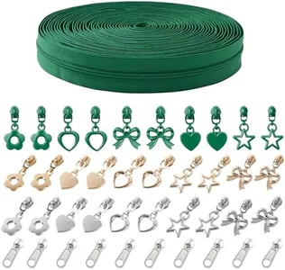 Mylbeter #3 Nylon Coil Zippers by The Yards Green Bulk Zippers 10 Yards with 40PCS Sliders Continuous Zipper Tape for DIY Bag Clothing Sewing Crafts Gold Pull Sliver Slider Zipper for Bags and Purses