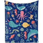 Ocean Baby Blanket for Boys, Soft Plush Ocean Animal Flannel Fleece Blankets for Nursery, Cute Cartoon Sea Throw Blanket for Newborn Toddler, Cozy Shark Whale Print Blanket for Sofa Couch, 75x100cm