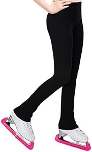 Ice Skating Pants for Girls Size 9-10 Years Old Solid Black High Waist Stretchy Smooth Practice Flare Leggings for Kids Training