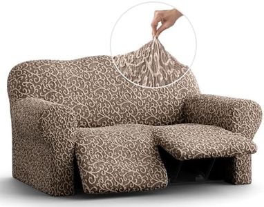 PAULATO BY GA.I.CO. Recliner Loveseat Cover - Reclining Slipcover - Soft Fabric Slipcover - 1-Piece Form Fit Stretch Protector - Jacquard 3D - Reclining Loveseat - Brown Arabesco (Recliner Cover)