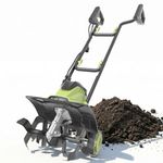 SOYUS 14-Inch Corded Electric Tiller, 12 Amp Powerful Garden Cultivator for Gardening, 380 RPM 4 Steel Tines Wheeled Rototiller for Lawn Yard Soil Tilling