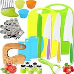 Kids Kitchen Knife Tools -Montessori Toddlers Cooking Sets for Real Cooking with Chef Knives/Crinkle Cutter/Kids Cutting Board/Y-Peeler/Fruit Cutters Shapes/Kitchen Gloves and Dough Cutters