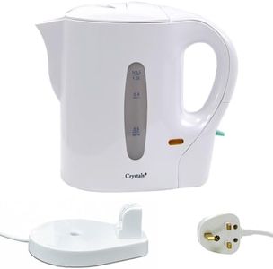 Crystals 1 Litre Electric Travel Kettle - Low Wattage Portable Mini Kettle White - Small Lightweight Cordless Water Kettle for Elderly, Bedroom, Caravan, Camping, Daily Use - 830W