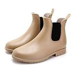 YorFotMae Ankle Rain Boots for Women, Comfort Waterproof Chelsea Rain Boots, Adjustable Rubber Short Rainboots Shoes, Adult Cute Lightweight Garden Boots for Outdoor, Beige, 5.5