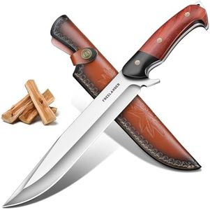 Freelander Fixed Blade Knife, 8.9" Full Tang Outdoor Hunting Knife with Leather Sheath, Survival Knives for Outdoor, Camping, Hiking, Knives for Men