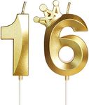 16th Birthday Candles for Cake, Number 16 Gold Candles with Crown, 3D Design Birthday Cake Topper for Boy Girl Women Men Pet Birthday Party Wedding Anniversary Celebration Decorations Supplies