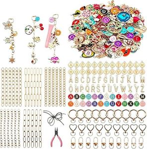 Thmxit 537PCS Gold Charms Lip Gloss Keychain Making Kit, DIY Charm Lipgloss Keychain Kit with Charm Including 198 Charms, 24 Keychain Clips, 25 Extender Chains for Jewelry Craft Beginner