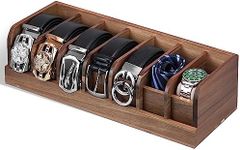 PERCAO Belt organizer, 7 compartment belt holder belt hanger closet and belt organizer for drawer,belt rack, belt storage organizer, belt hangers for men and women (Acacia wood)