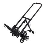 PreAsion Heavy Duty Stair Climber Hand Trucks Portable Folding Stair Climbing Dolly, 420 LBS Capacity Handcart Luggage Cart with 6 Wheels and 2 Backup Wheels Black-with 2 Casters