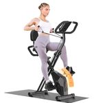 Dskeuzeew Exercise Bike Foldable, 4 in 1 Magnetic Foldable Indoor Cycling Bike with LCD Display and Heart Rate Sensor Workout Bike with Resistance Bands Home Workout Exercise Equipment