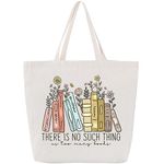 LEADO Canvas Book Tote Bag with Pockets for Adults, Book Lovers Gifts - Christmas, Birthday Gifts for Book Lovers Women - Reading Book Accessories, Librarian, Bookish Gifts, Gifts for Readers, White,