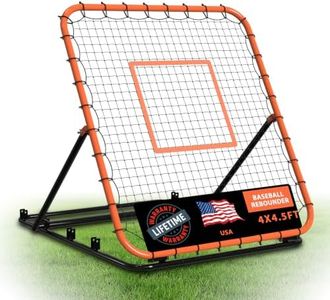 Baseball Rebounder Net, Portable Bounce Back Trainer for Baseball & Softball with 4 Adjustable Return Angles, 4 x 4.5 ft Practice Tool for All Skill Levels,Orange