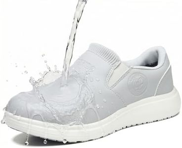 LANSNBO Waterproof Shoes for Women Slip-On Slip Resistant Oil Resistant Water Resistant Lightweight Sneakers for Kitchen Restaurant Work Chefs Food Service Nurses (Gray-37.5)