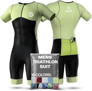 SLS3 Triathlon Suits Mens - Aerodynamic Sleeved Mens Tri Suit - Men Triathlon PRO FX Fabrics - Premium Mens Triathlon Suit - Lightweight Trisuit Triathlon Men, 2 Pockets (Key Lime Hex, Medium)