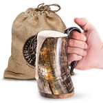 Norse Tradesman Original LG Viking Drinking Horn Mug - 100% Authentic Beer Horn Tankard with Natural Surface & Burlap Gift Sack | The Original, Unpolished, Approx. 1 Pint