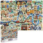 1000 Piece Jigsaw Puzzles for Adults - London Illustrated Theme - Adults and Children Jigsaw Puzzle London With Queen Elizabeth II And King Charles III - 100% Recycled Family Fun Puzzle by bopster